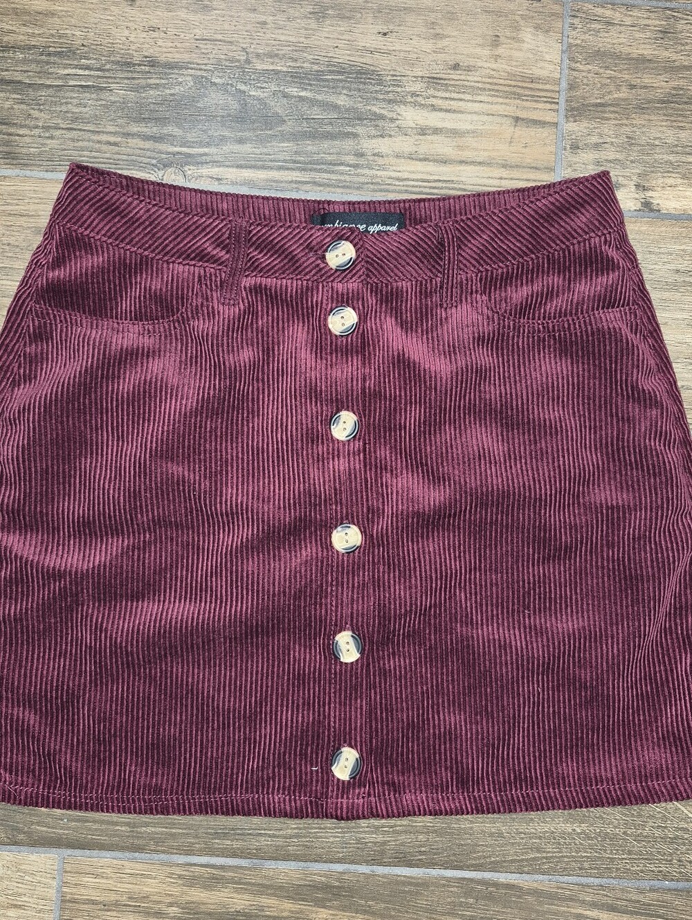 Ambiance Button-Front Corduroy Mini Skirt in Burgundy